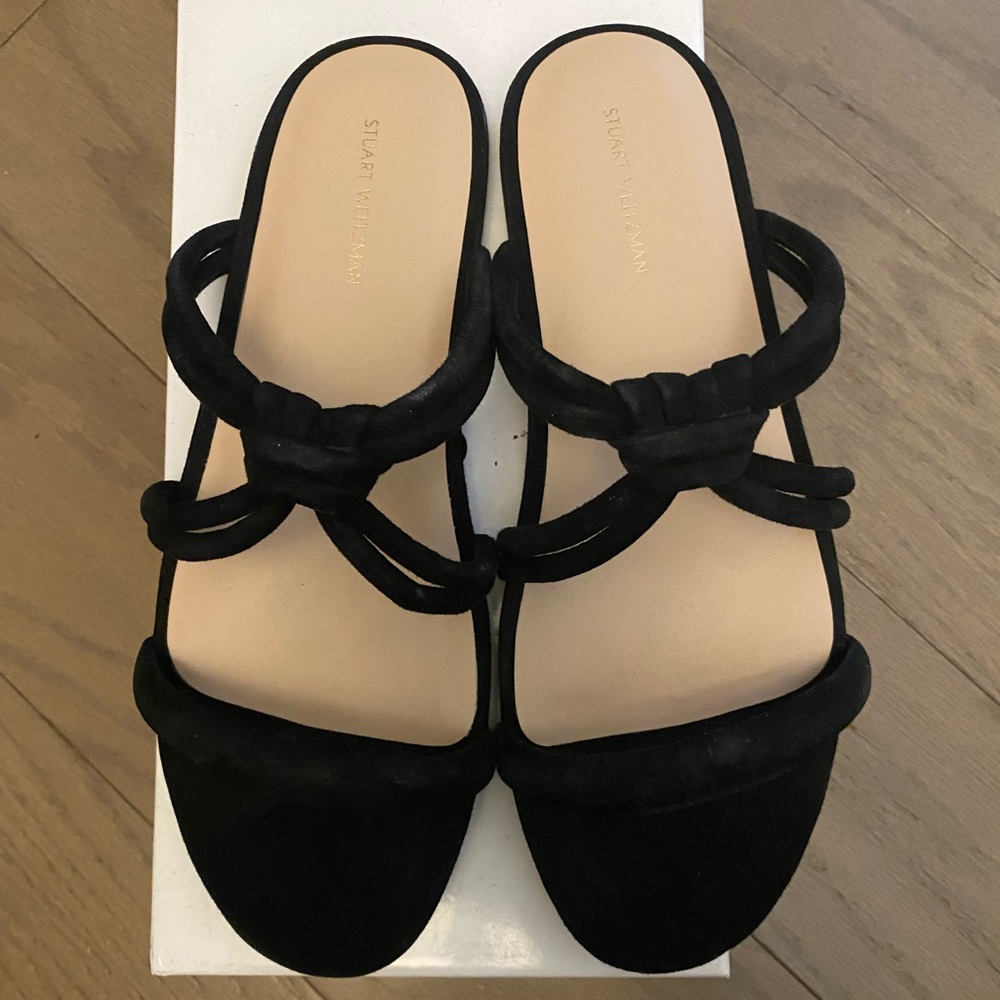 Stuart Weitzman Black Sandals Sleek Minimalist Design - Picture 4 of 7
